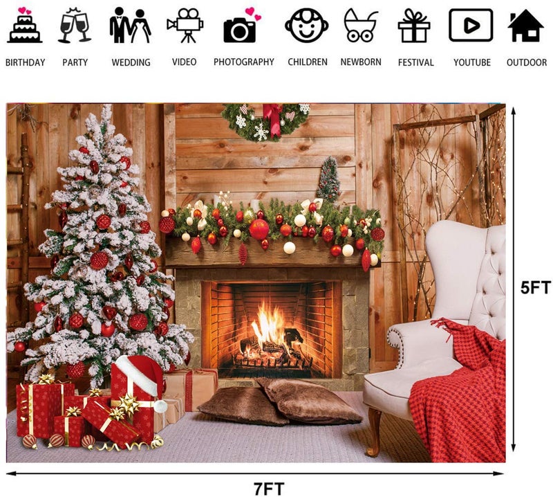 LTLYH 7x5ft Christmas Fireplace Backdrop with Tree and Gifts â€“ Rustic Winter Holiday Background for Photography, Xmas Party Decoration, Indoor Cozy Scene Banner 111 - Image 4